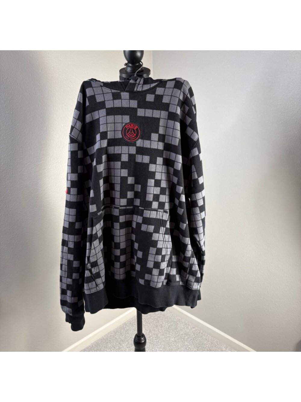 Nike Paris Saint-Germain Hoodie Futbol Soccer Mens Large Pixel Checkered Black
